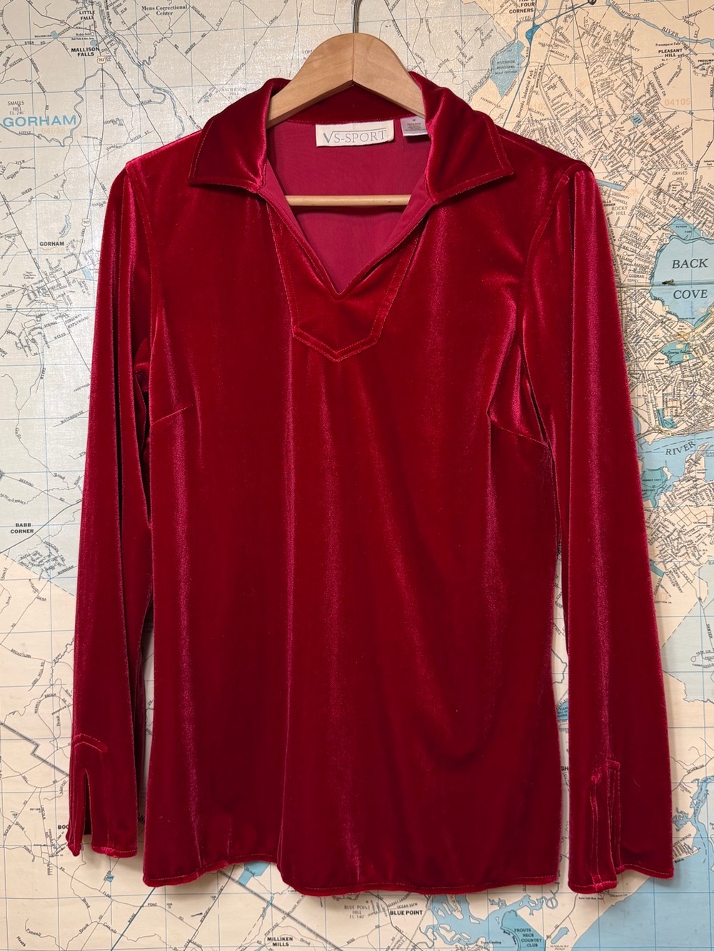 Victoria's Secret VS Sport Vintage Velour Velvet Blouse, Medium, Red
